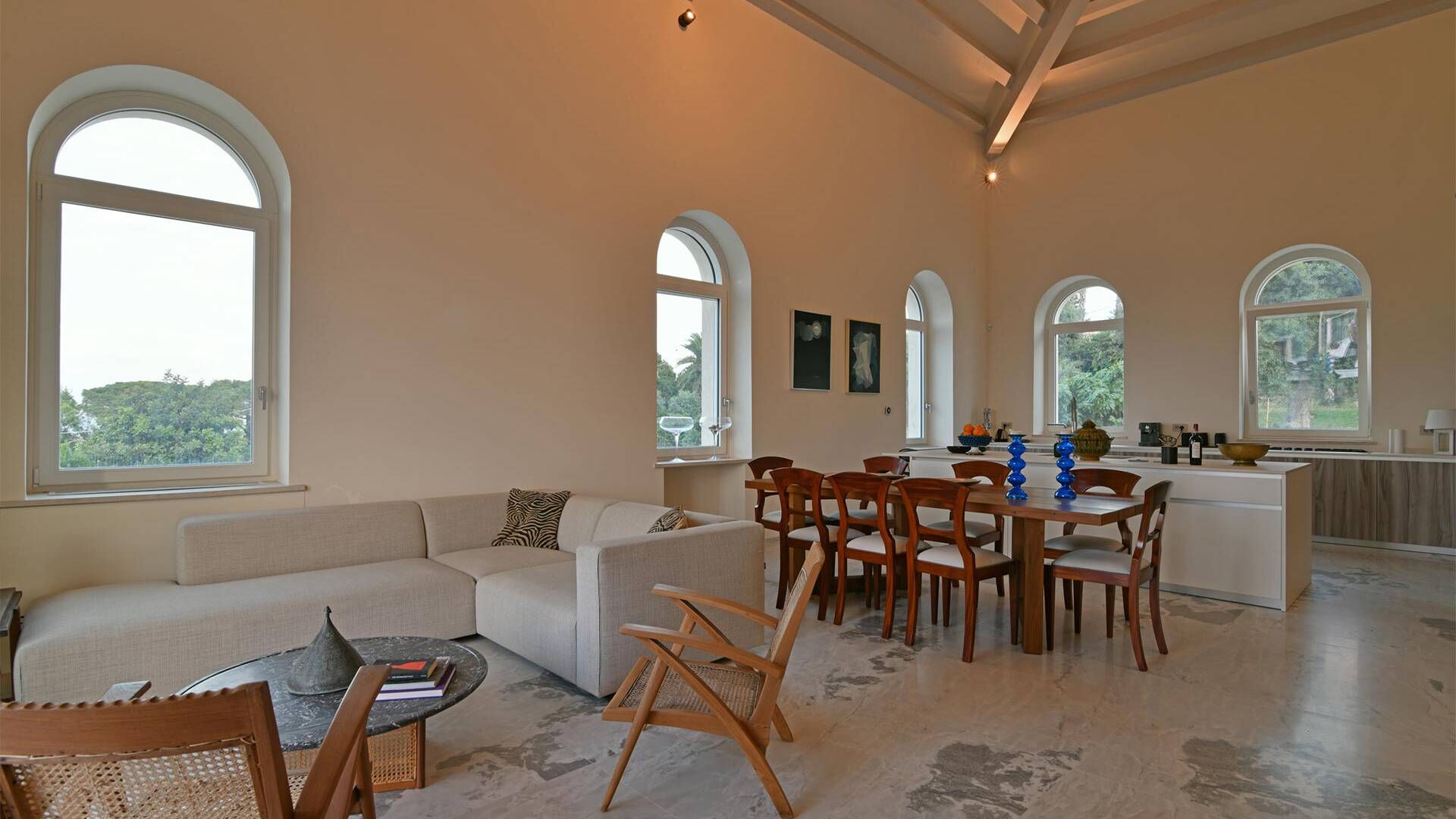 open space kitchen and living area