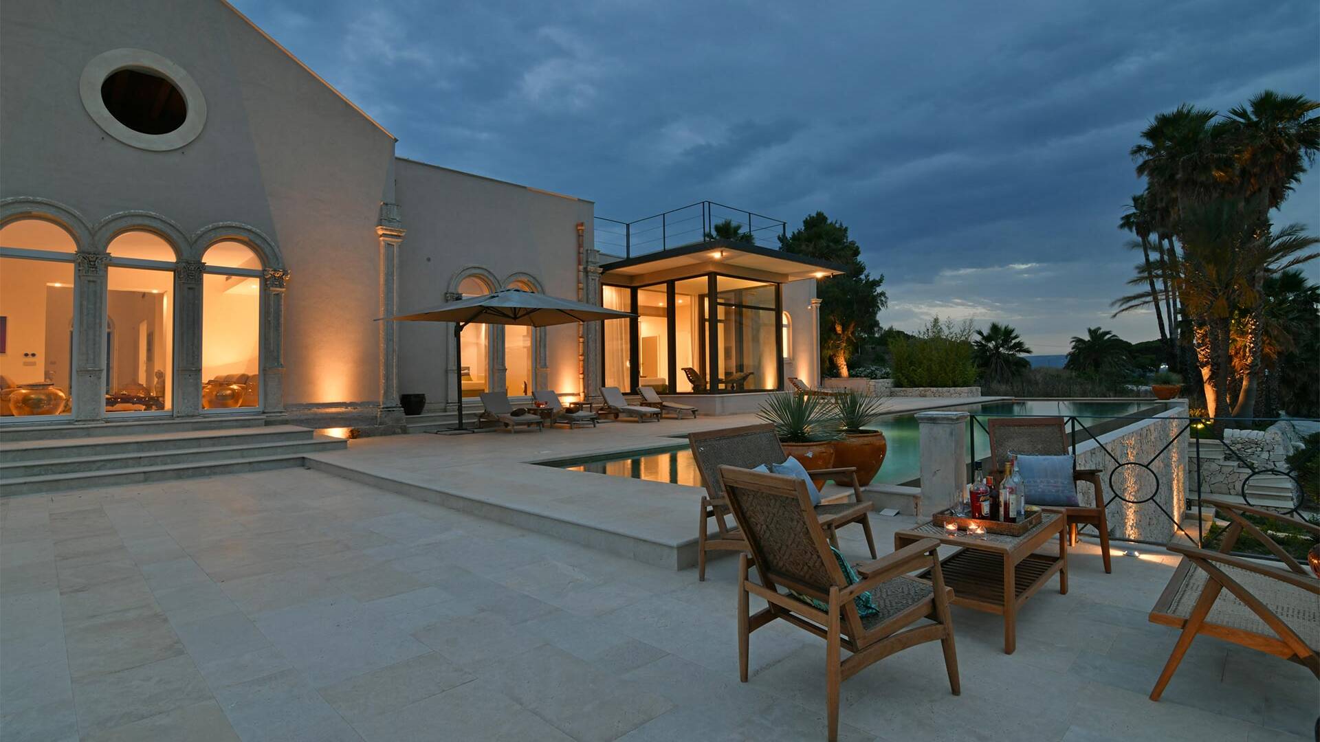 large terrace with infinity swimming pool 