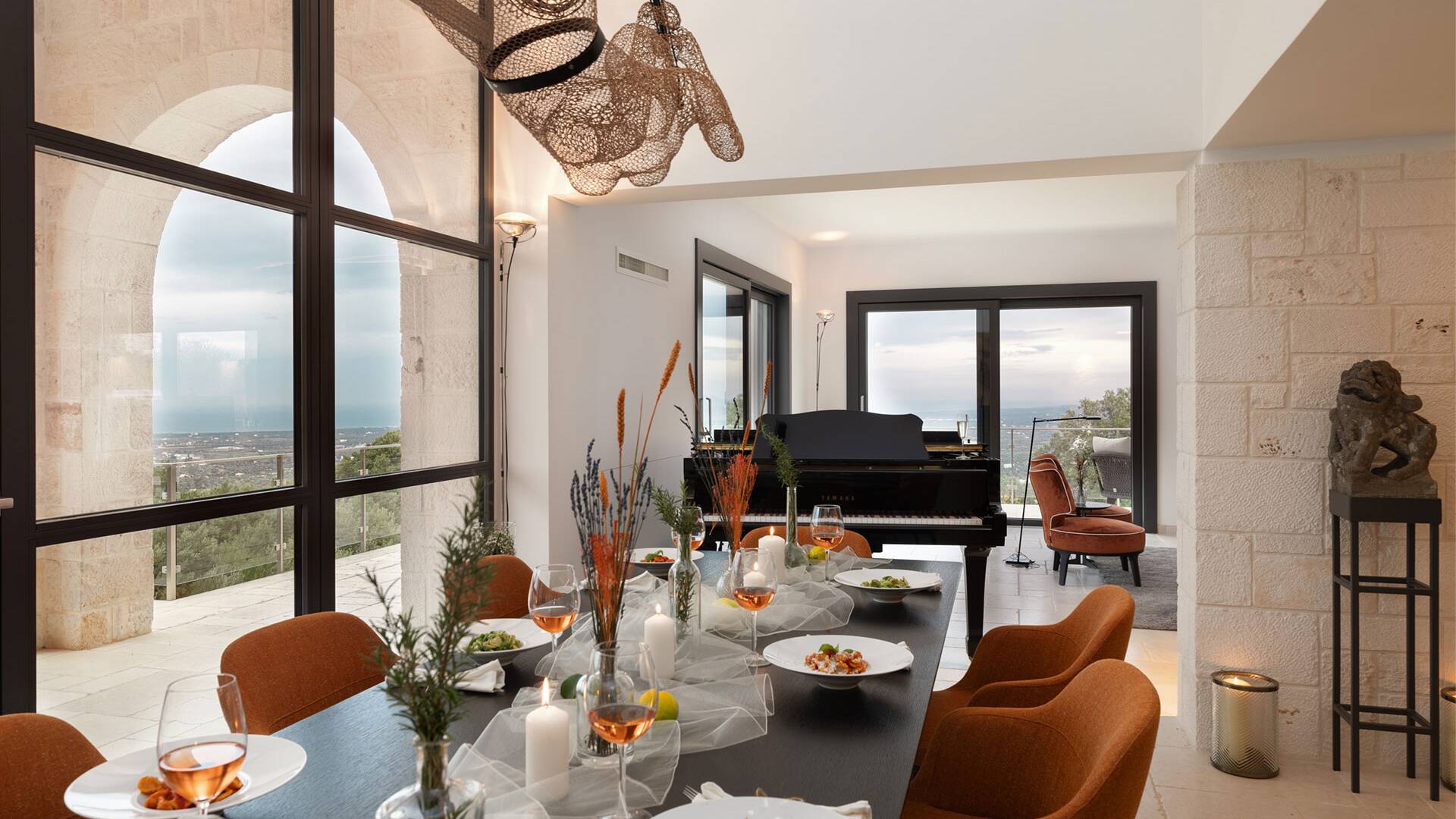 large dining table with beautiful view