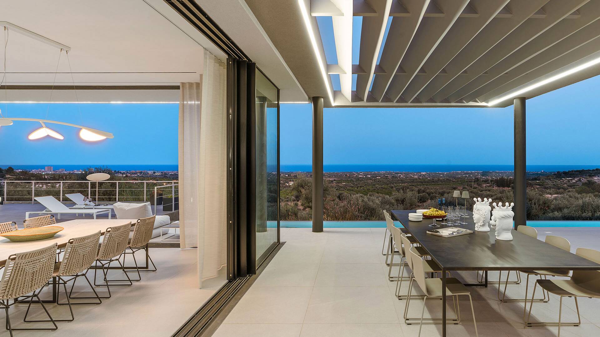 living room and terrace with dining table