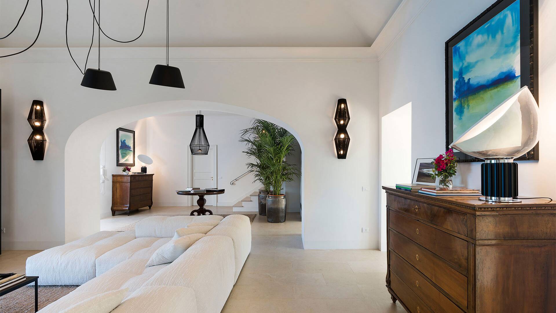 large living room with comfortable couch 