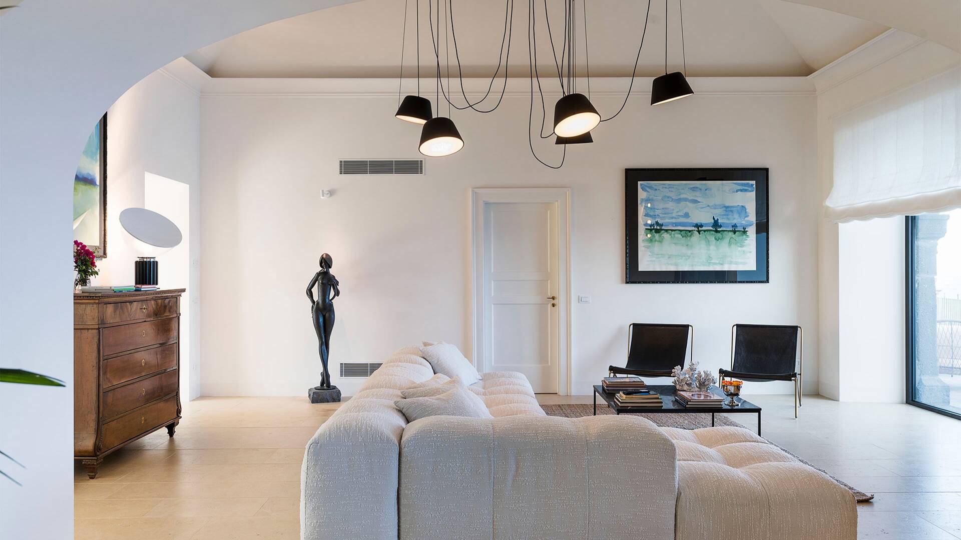 large living room with comfortable couch 