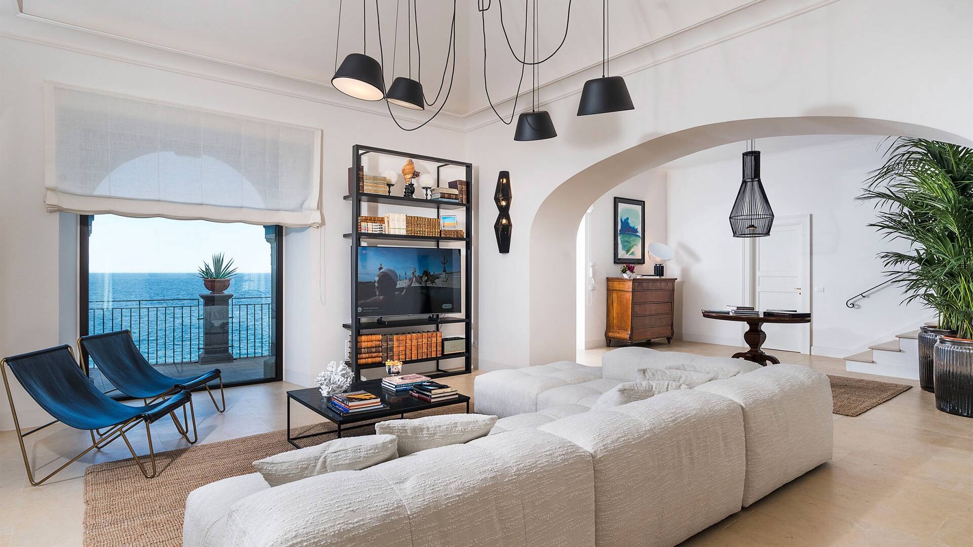 large living room with comfortable couch 