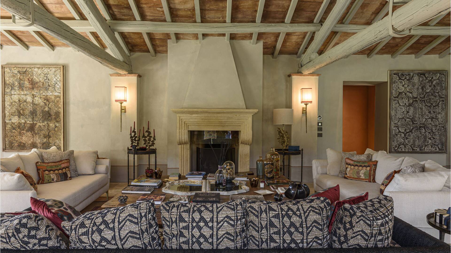 large living room with fireplace and comfortable sofas