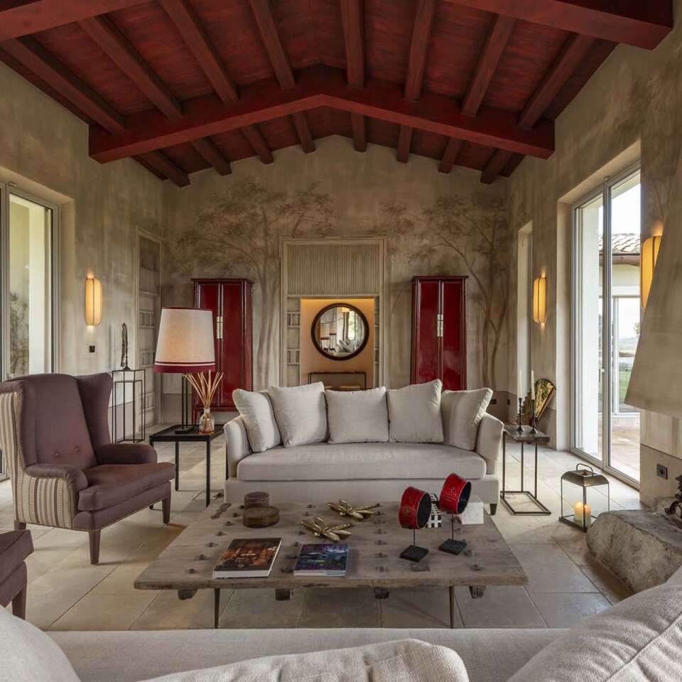 large and bright living room with comfortable sofa