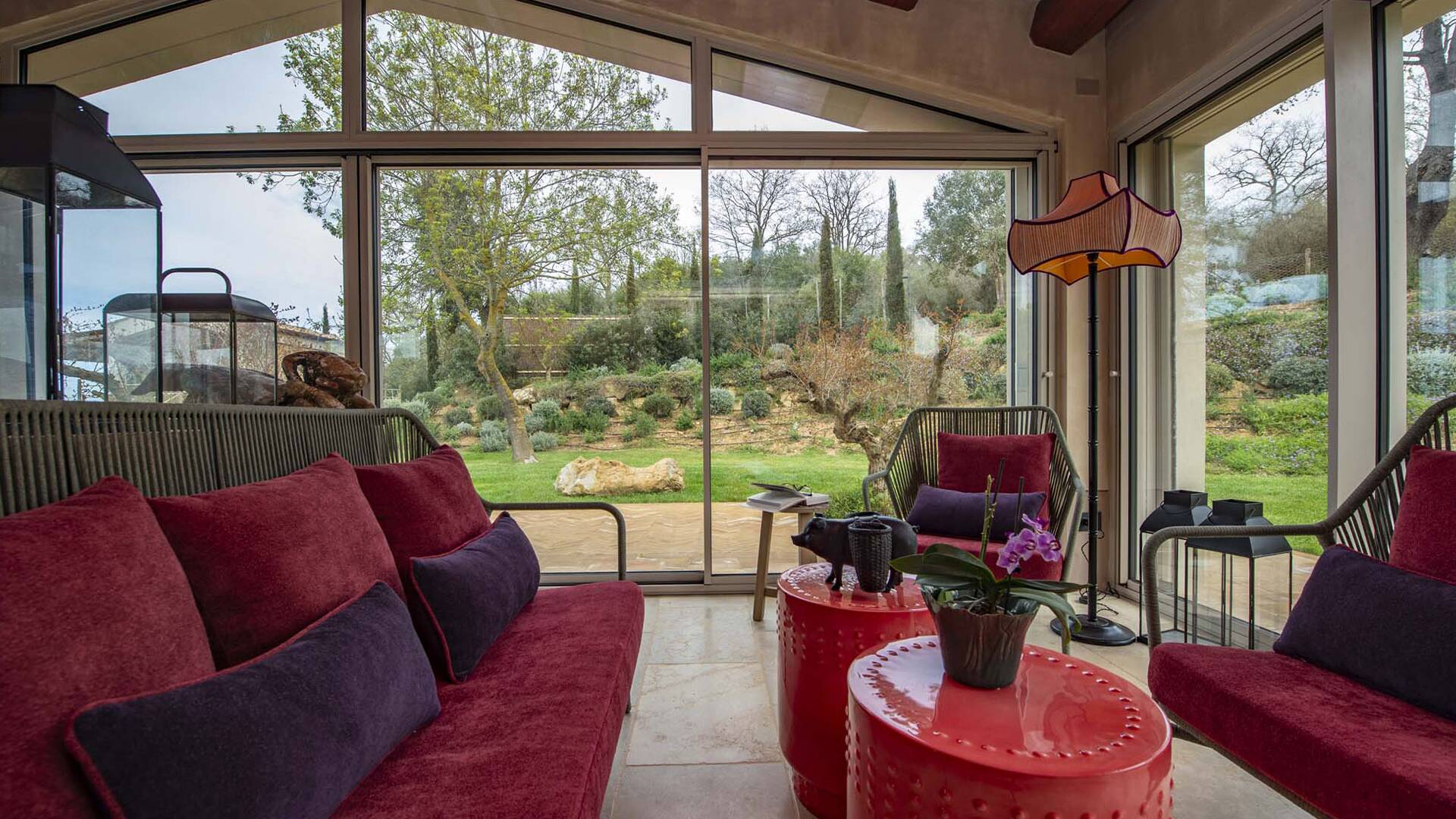 lounge area with large windows