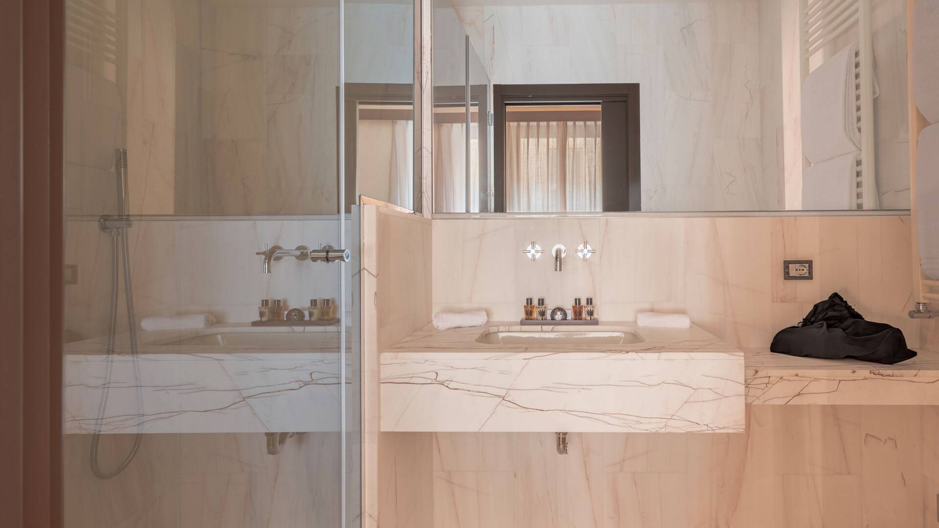 marble bathroom with shower