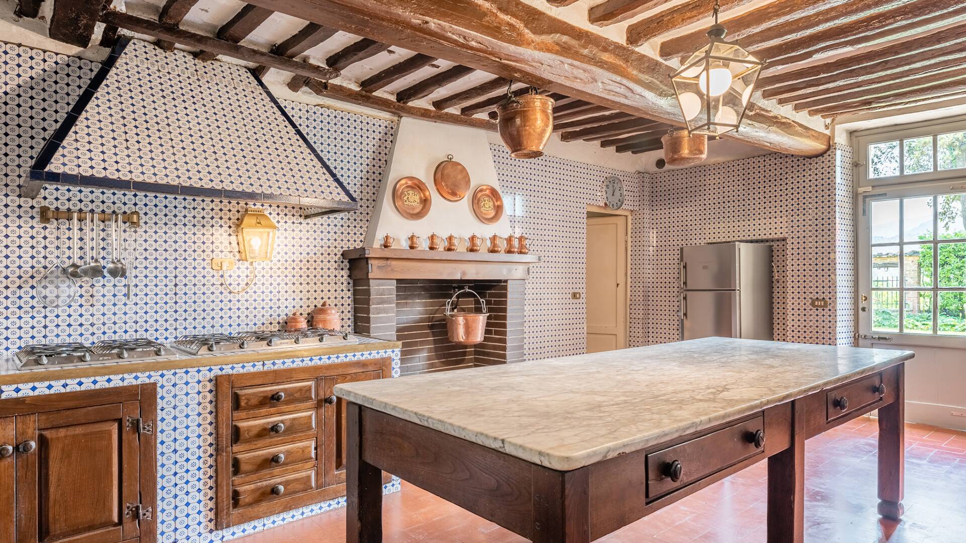 kitchen with fireplace