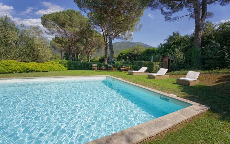 private swimming pool with sunbathing area