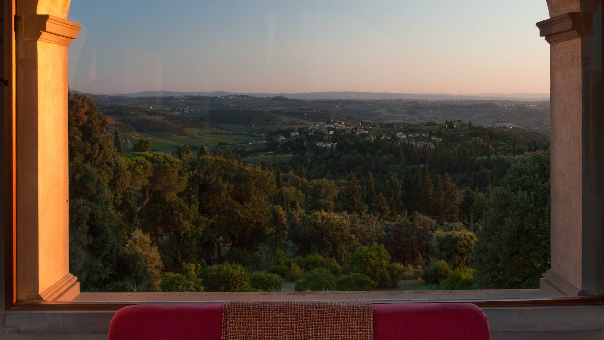 view over the Tuscan hills surrounding the villa