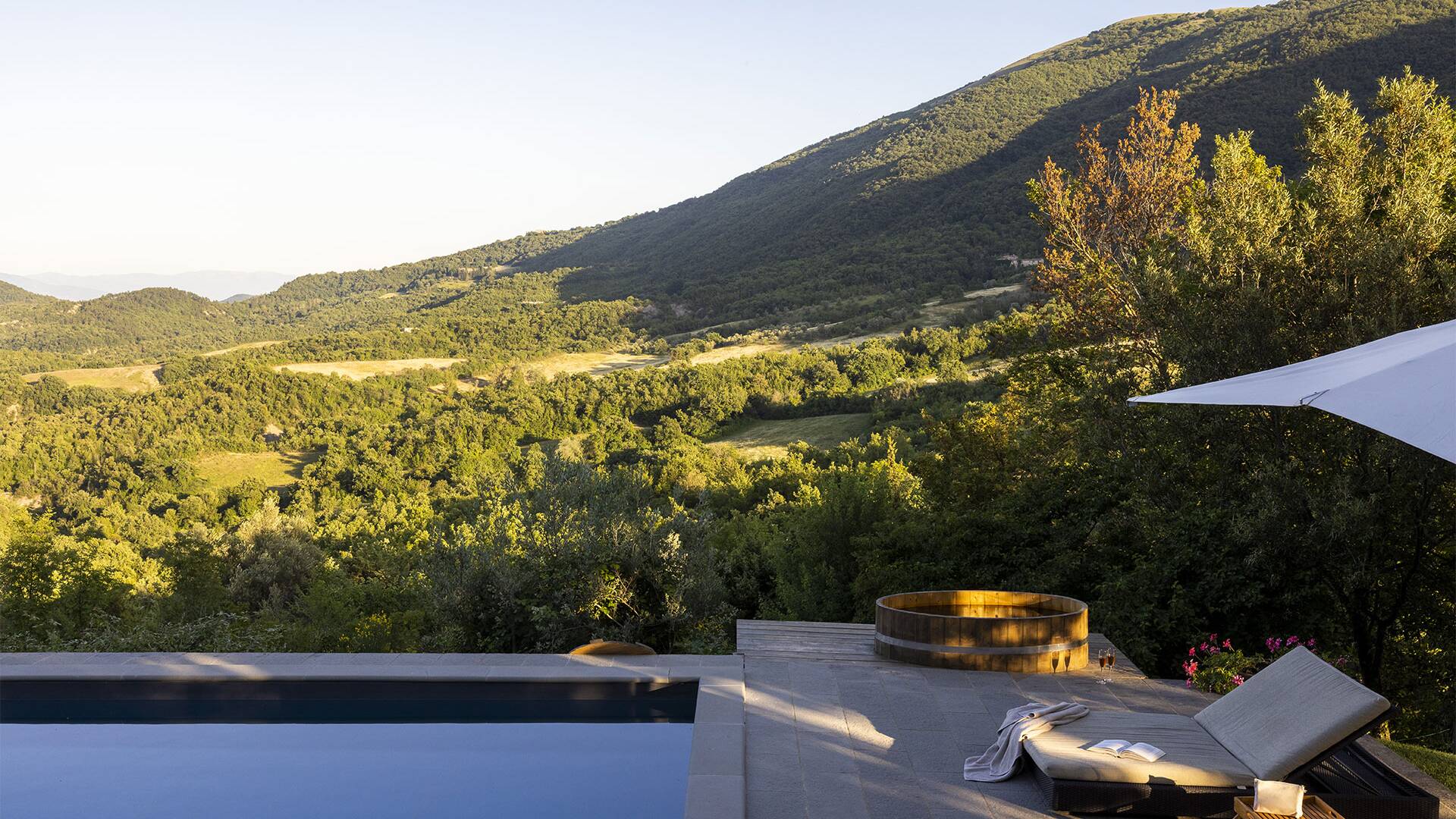 sun loungers by the pool