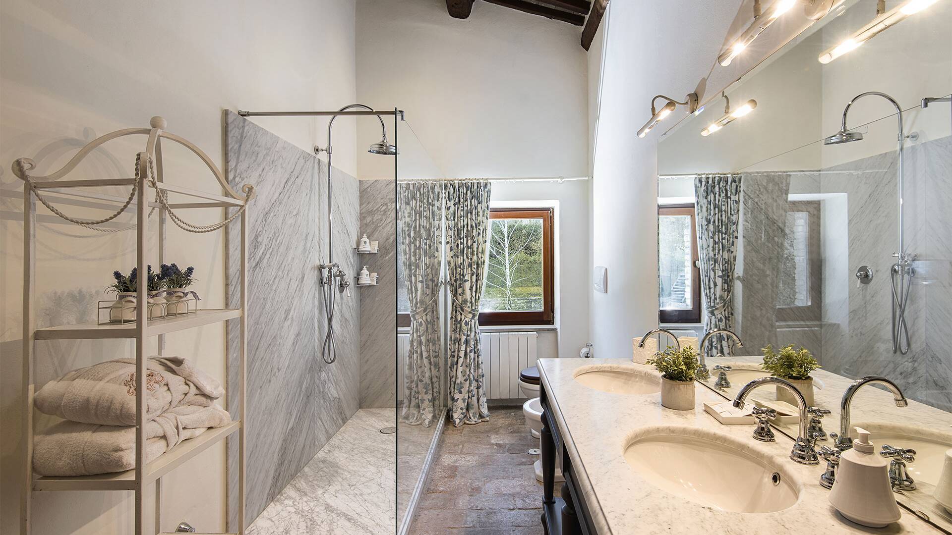 elegant bathroom with double lavabo