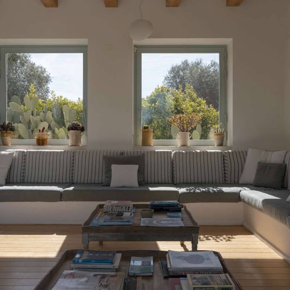 living room with large sofas