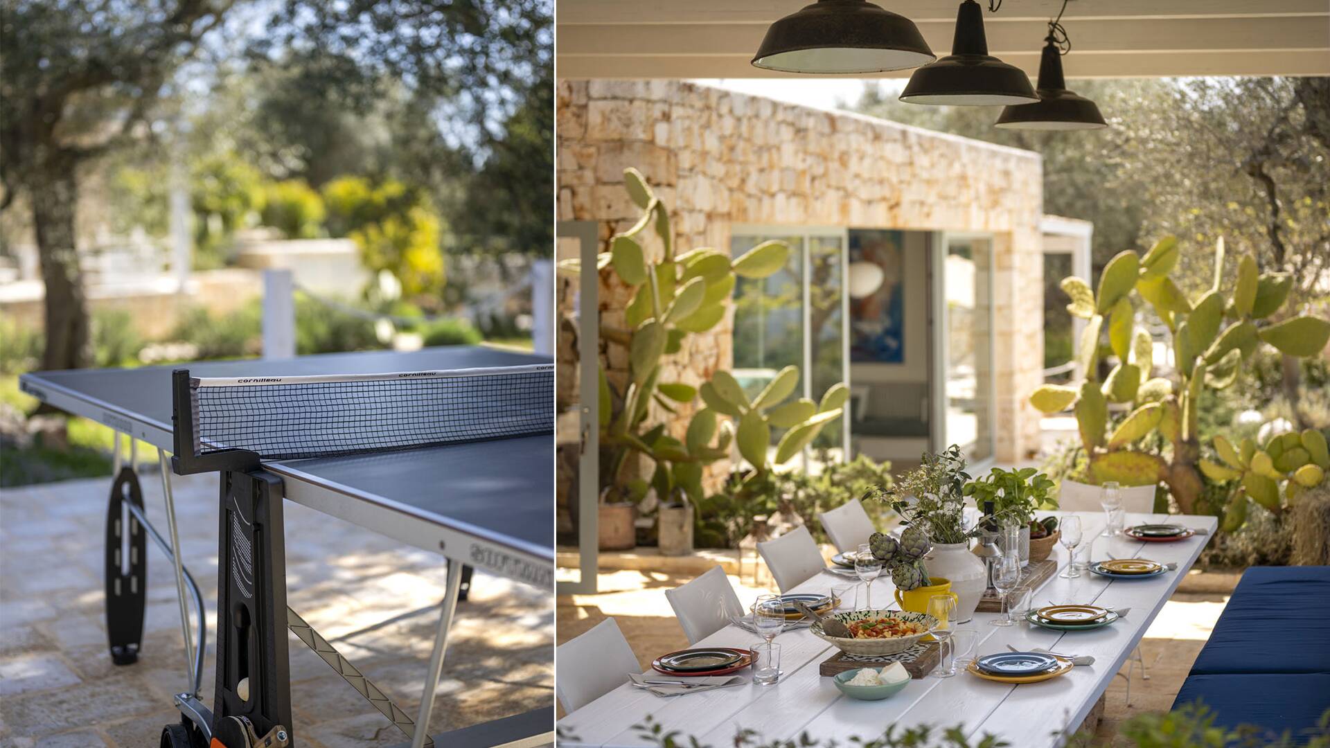 tennis table and outdoor dining area