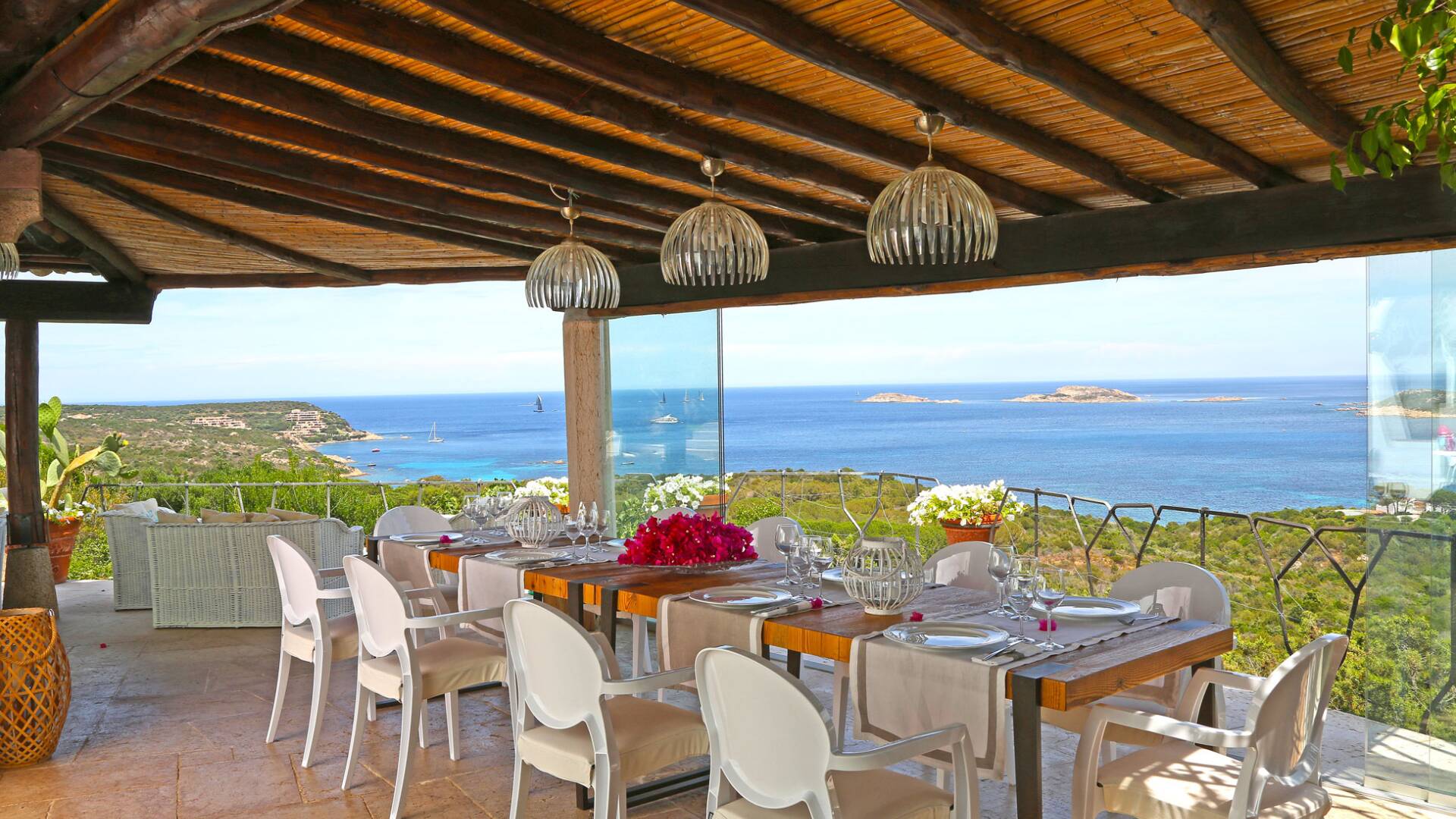 outdoor dining table with sea view