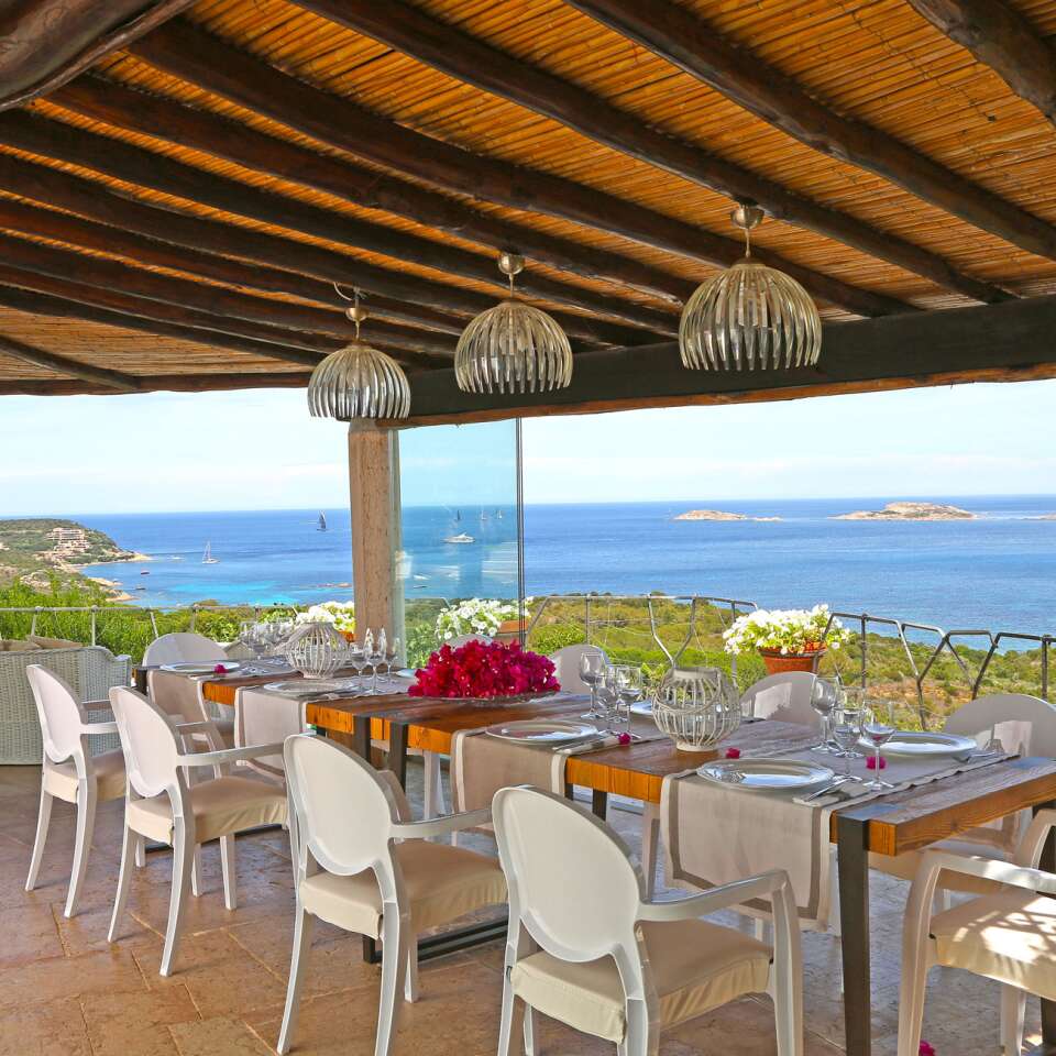 outdoor dining table with sea view
