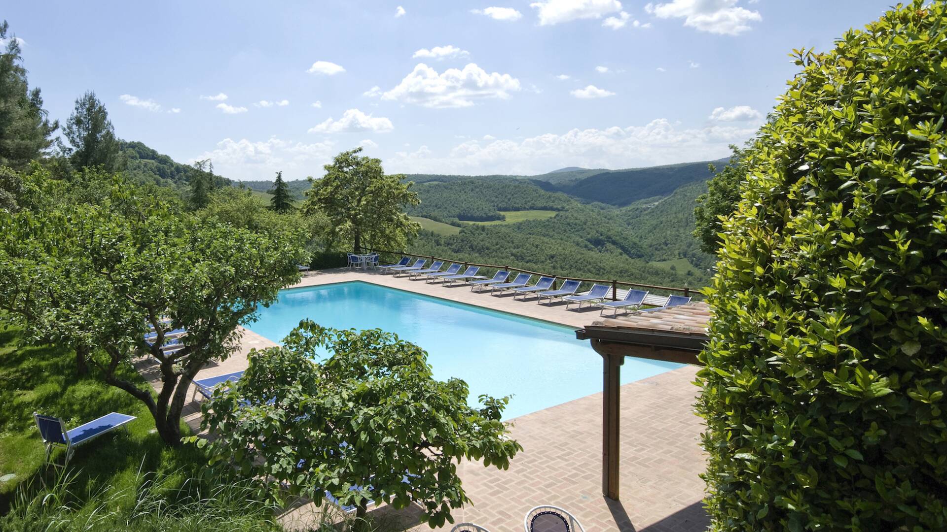 private swimming pool with view over Umbrian hills