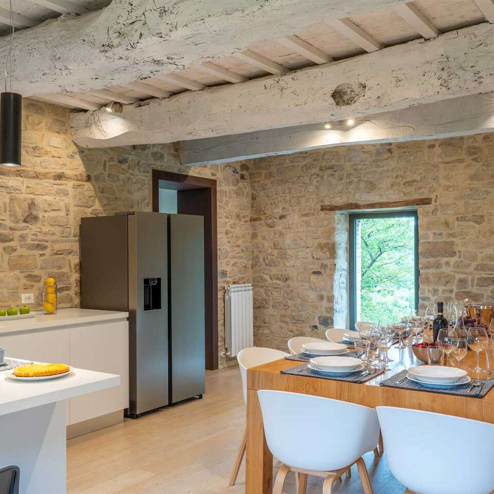 large kitchen and dining table