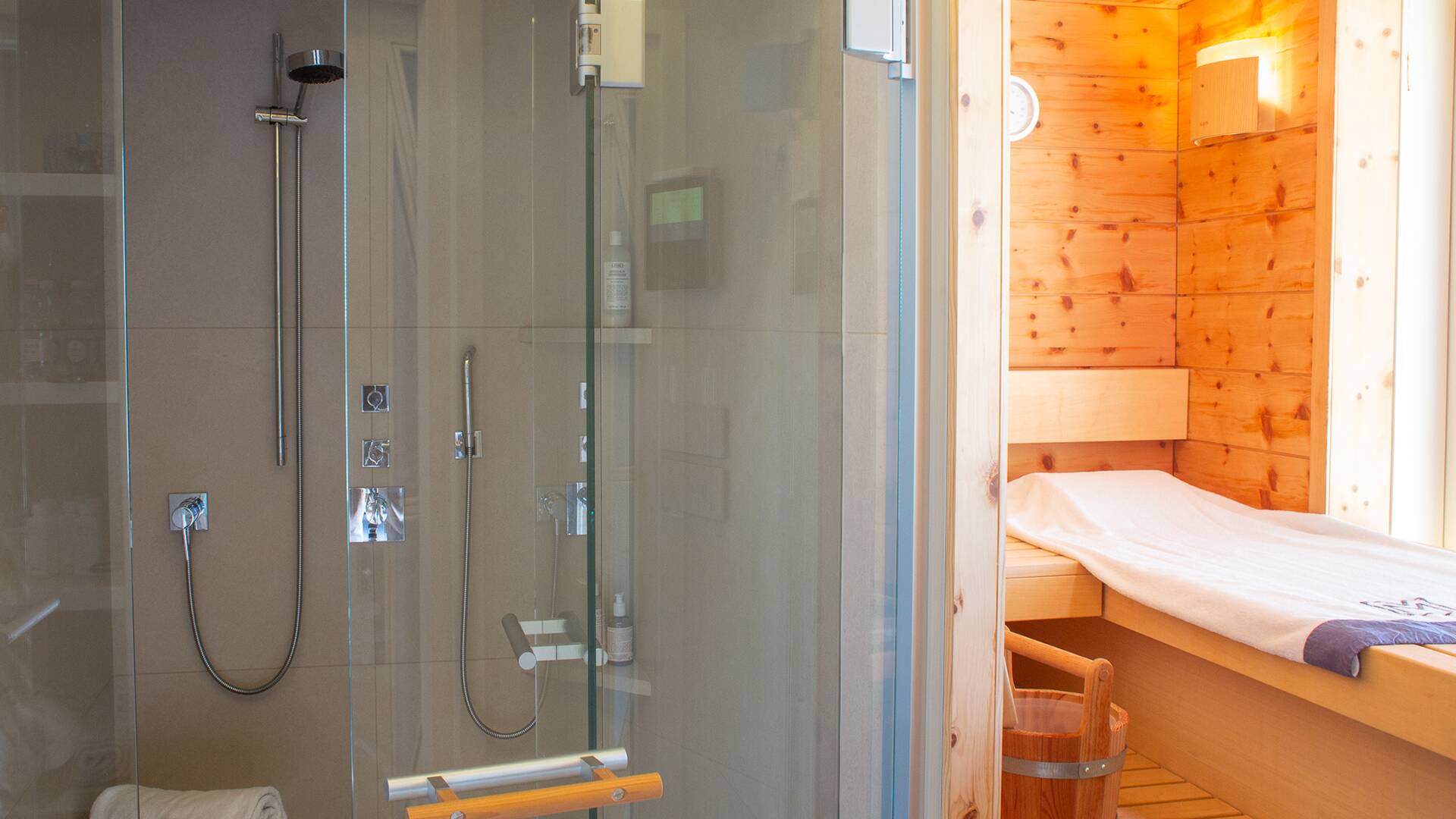 sauna with shower