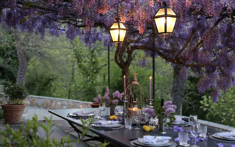 Luxury, chic outdoor dining area
