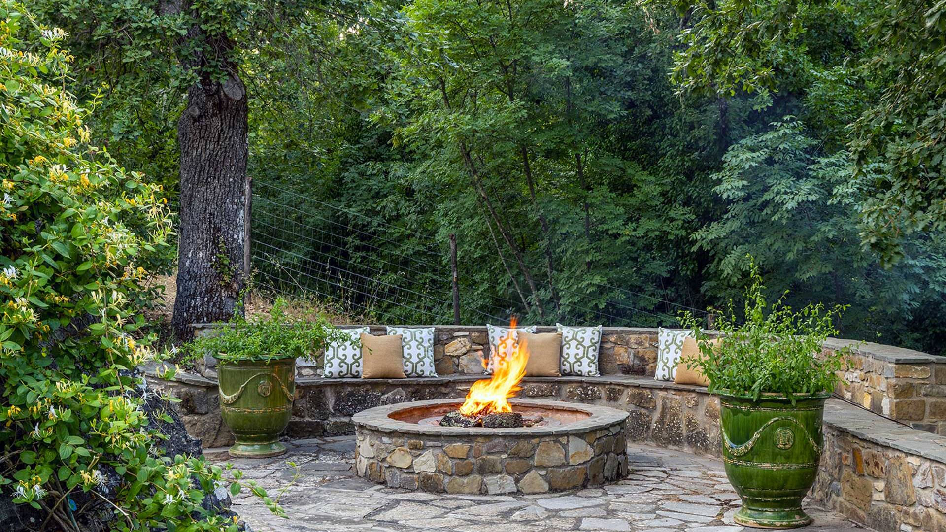 main house, fire pit