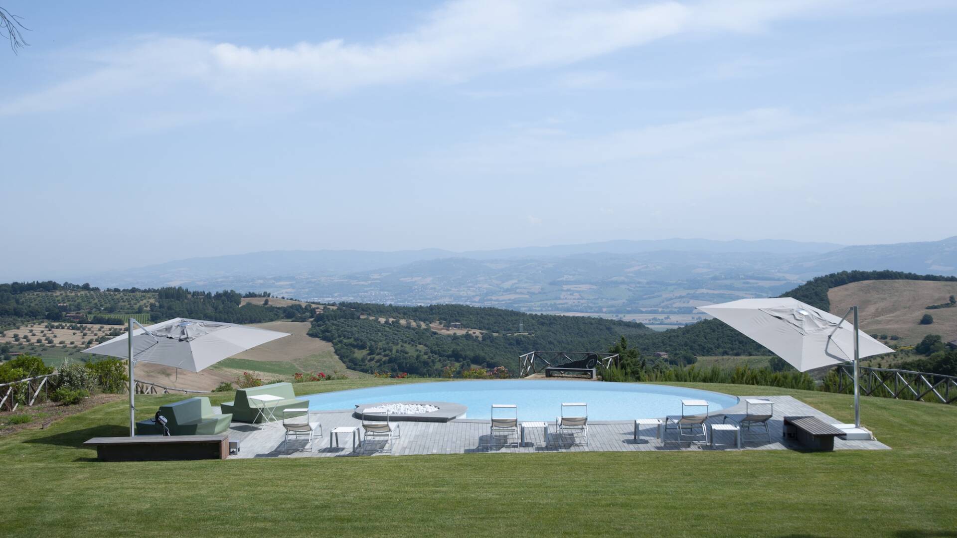 circular shaped swimming pool with view