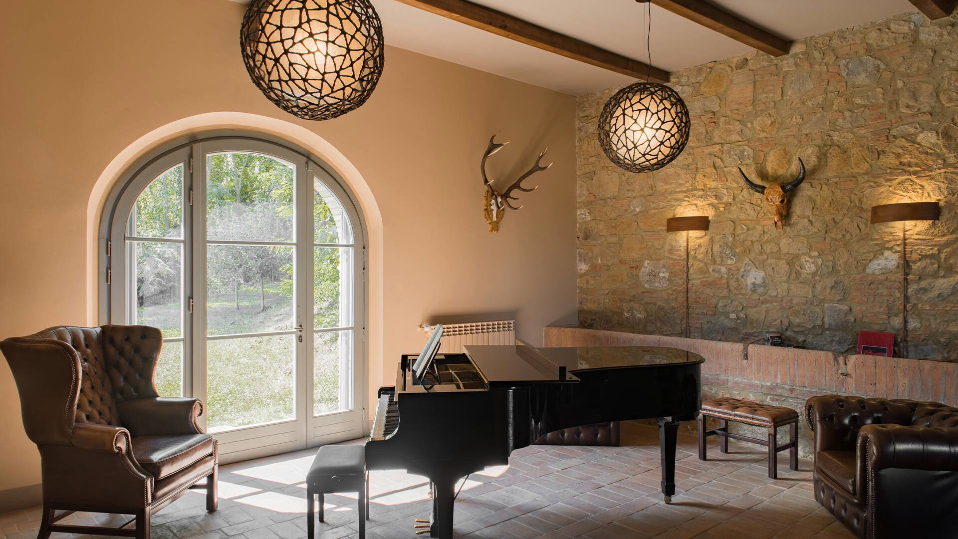 elegant sitting area with piano