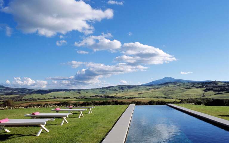 infinity pool with view over the valley