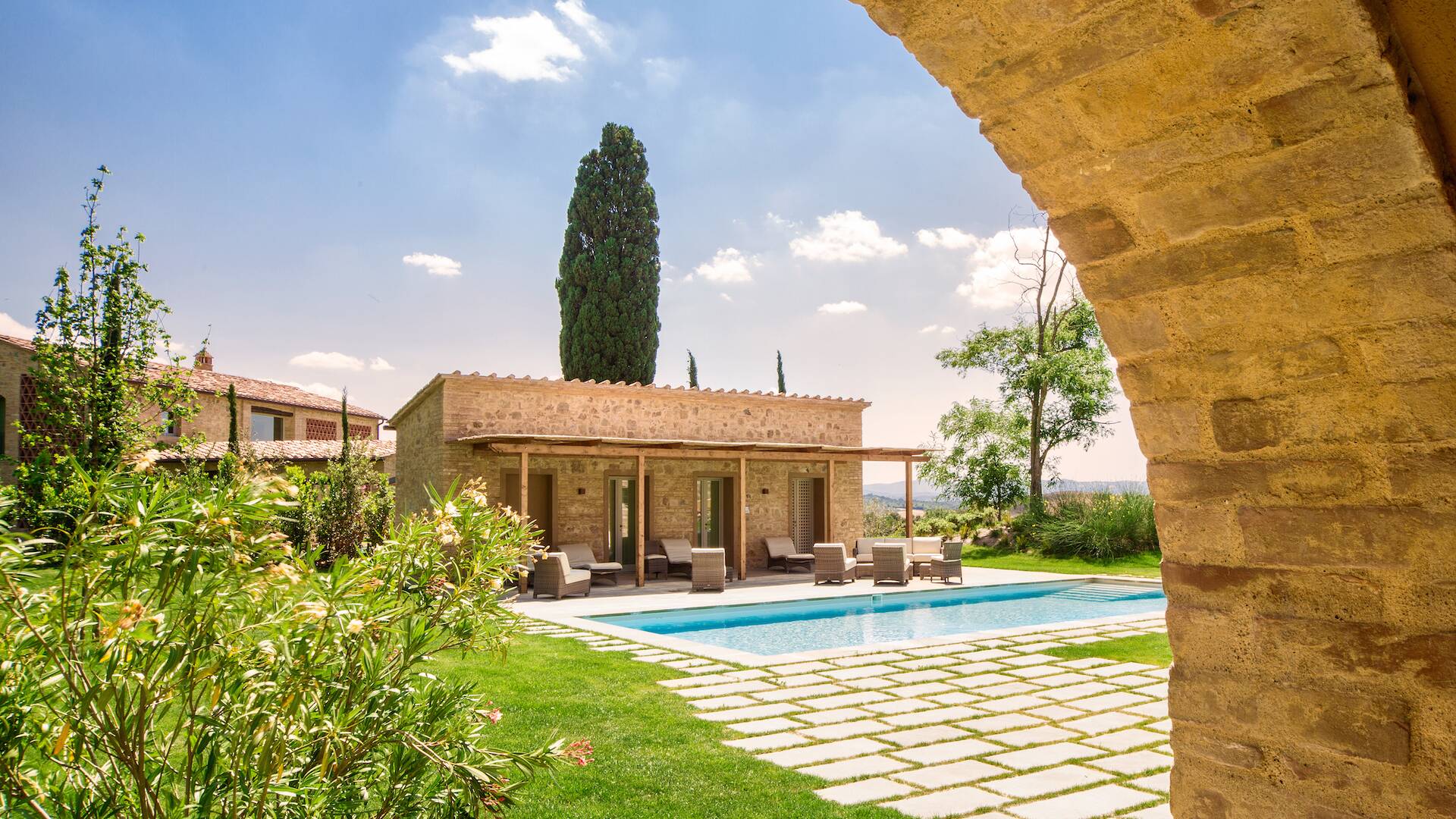 view of the pool house