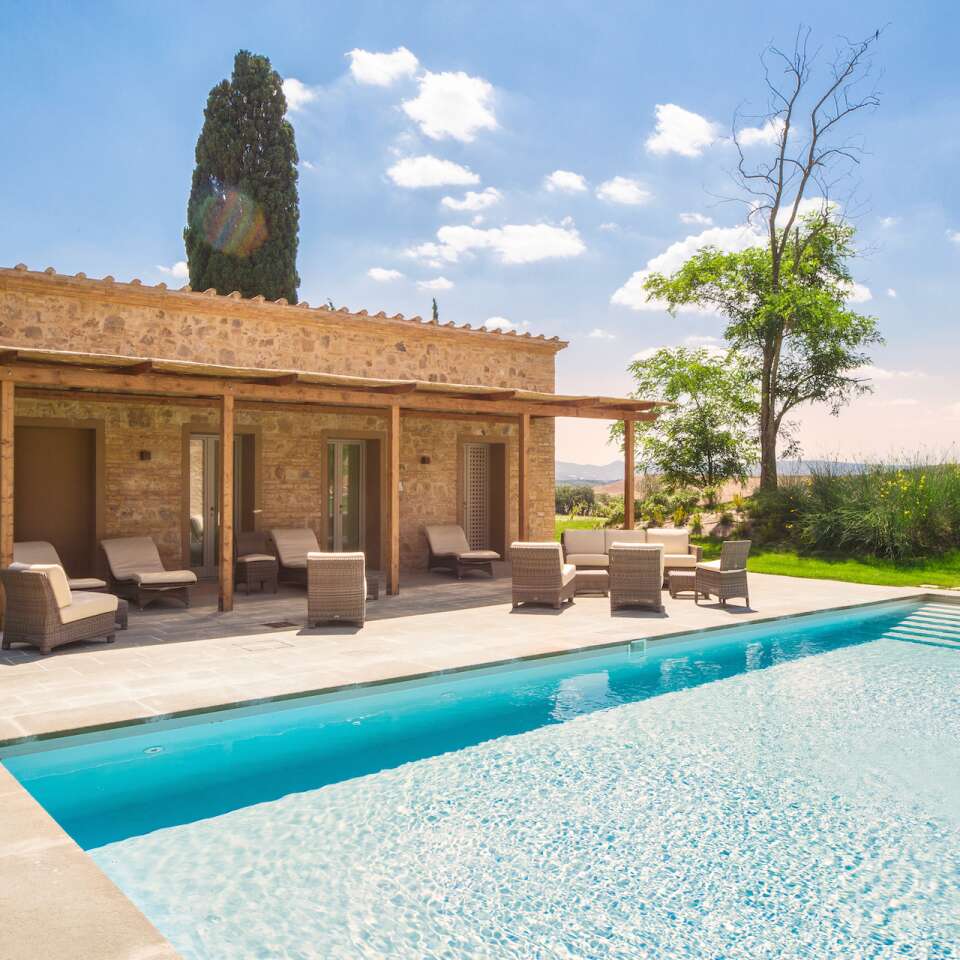 private swimming pool and pool house