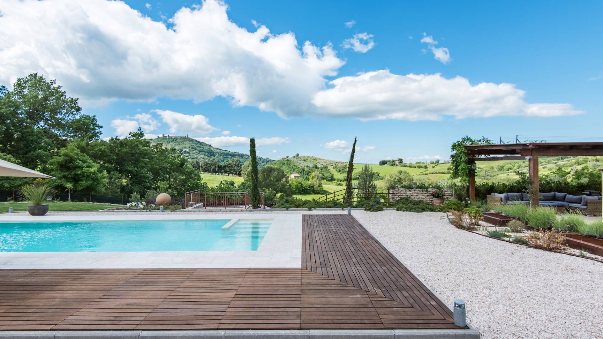 view of Assisi Rocca from the pool