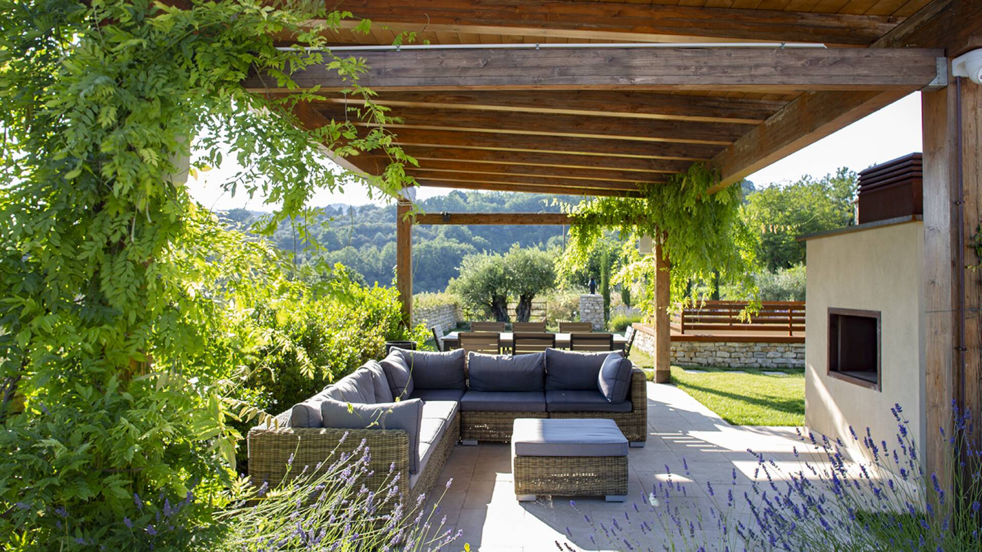 lounges and stone built BBQ