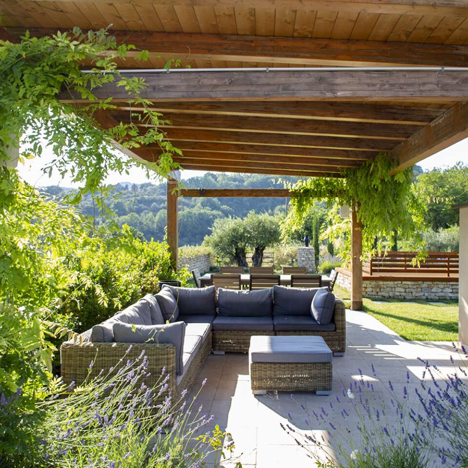 lounges and stone built BBQ