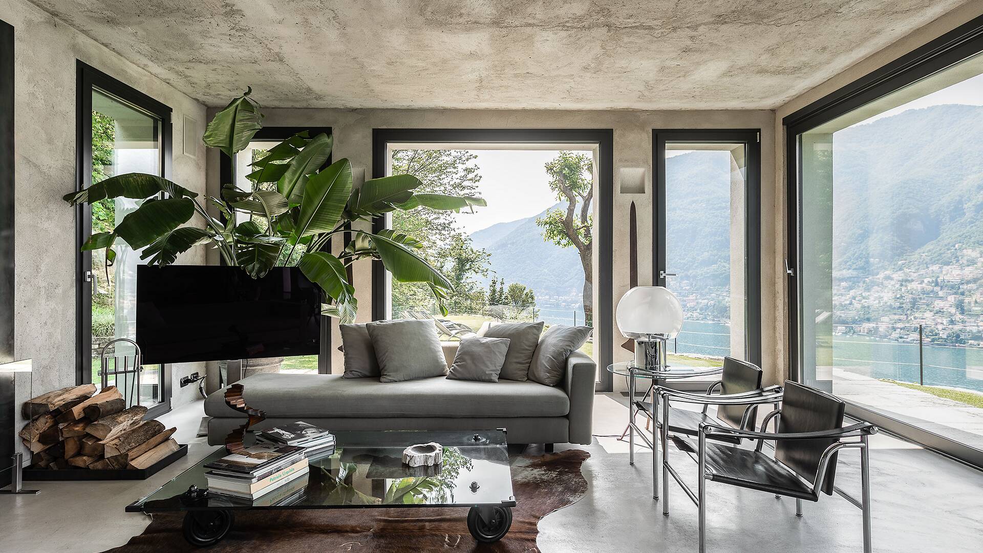 bright living room with TV