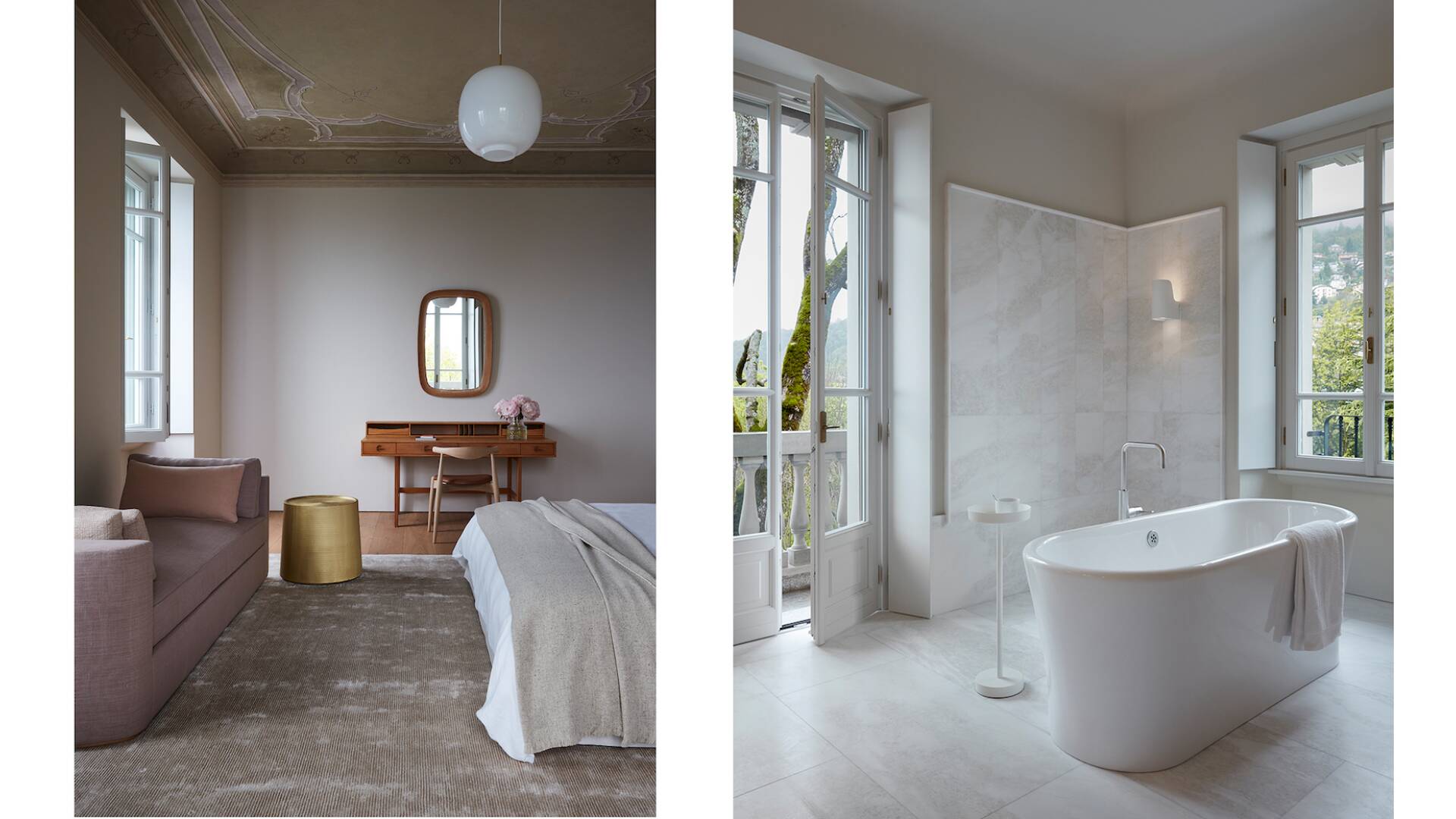 luxury vacation villa renting Como Lake free-standing bathtub