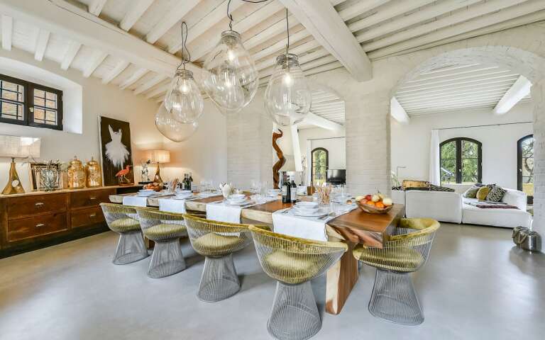 dining room equipped with unique pieces