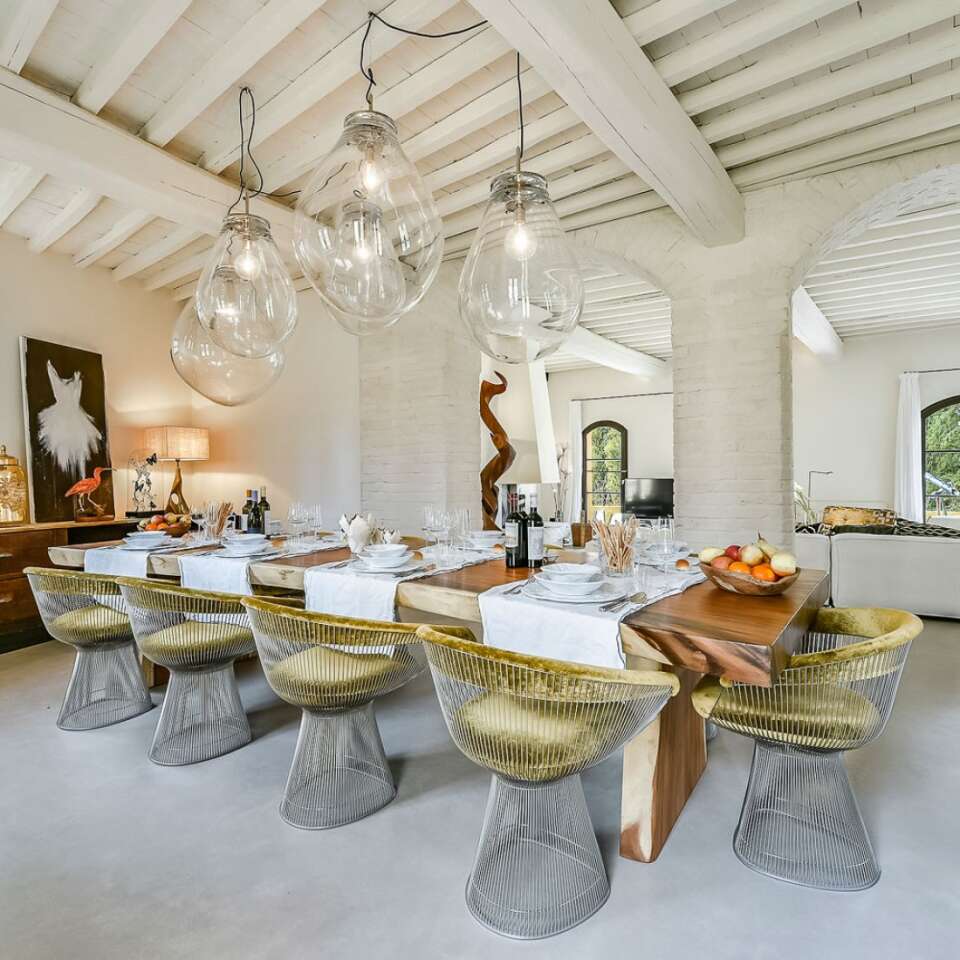 dining room equipped with unique pieces