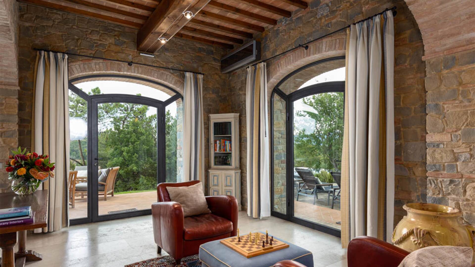 elegant sitting area with French windows