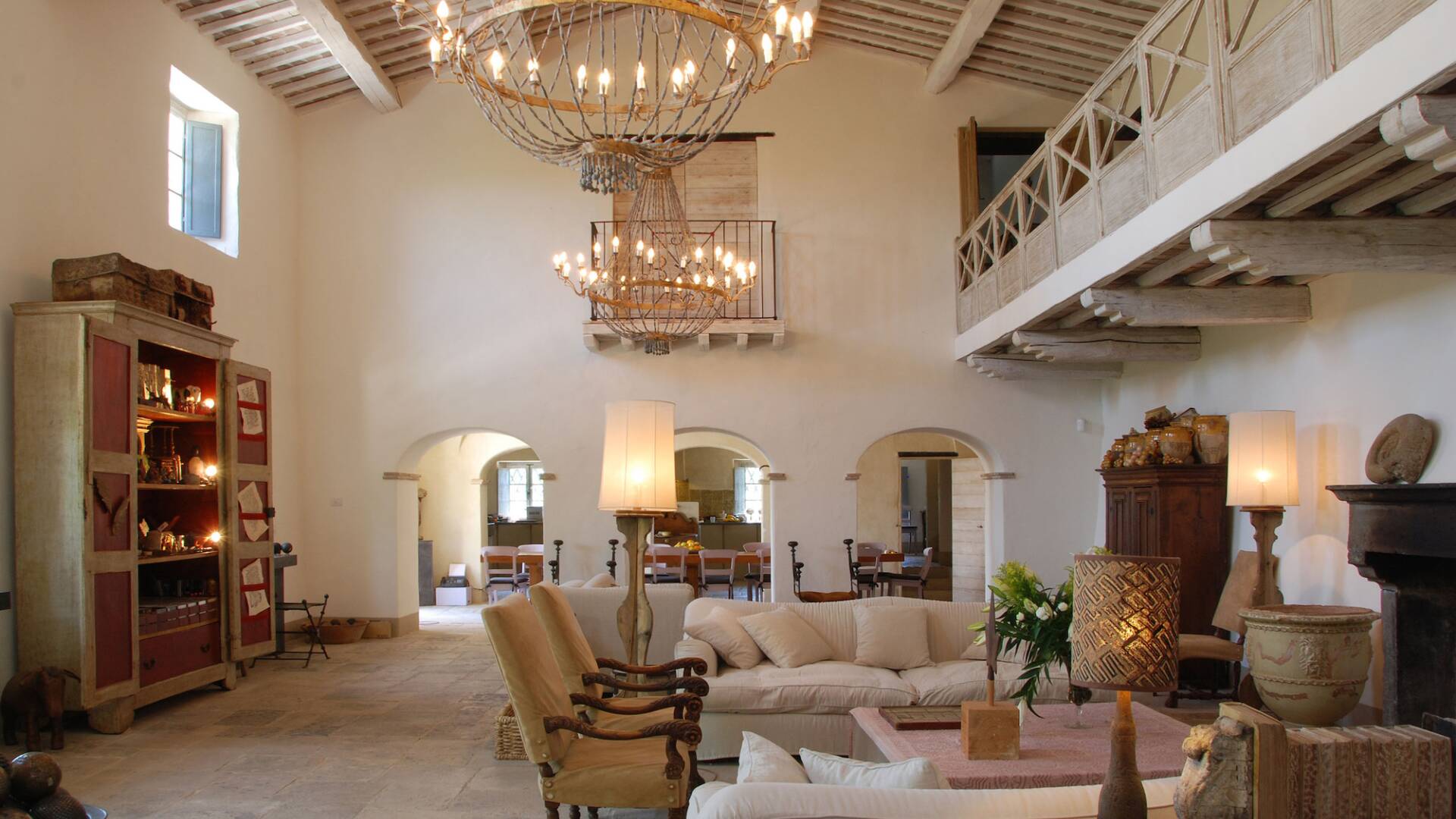 large living room with fireplace