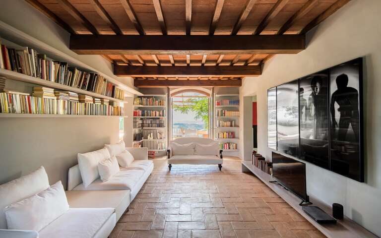 living room with library