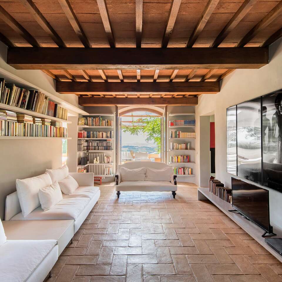 living room with library