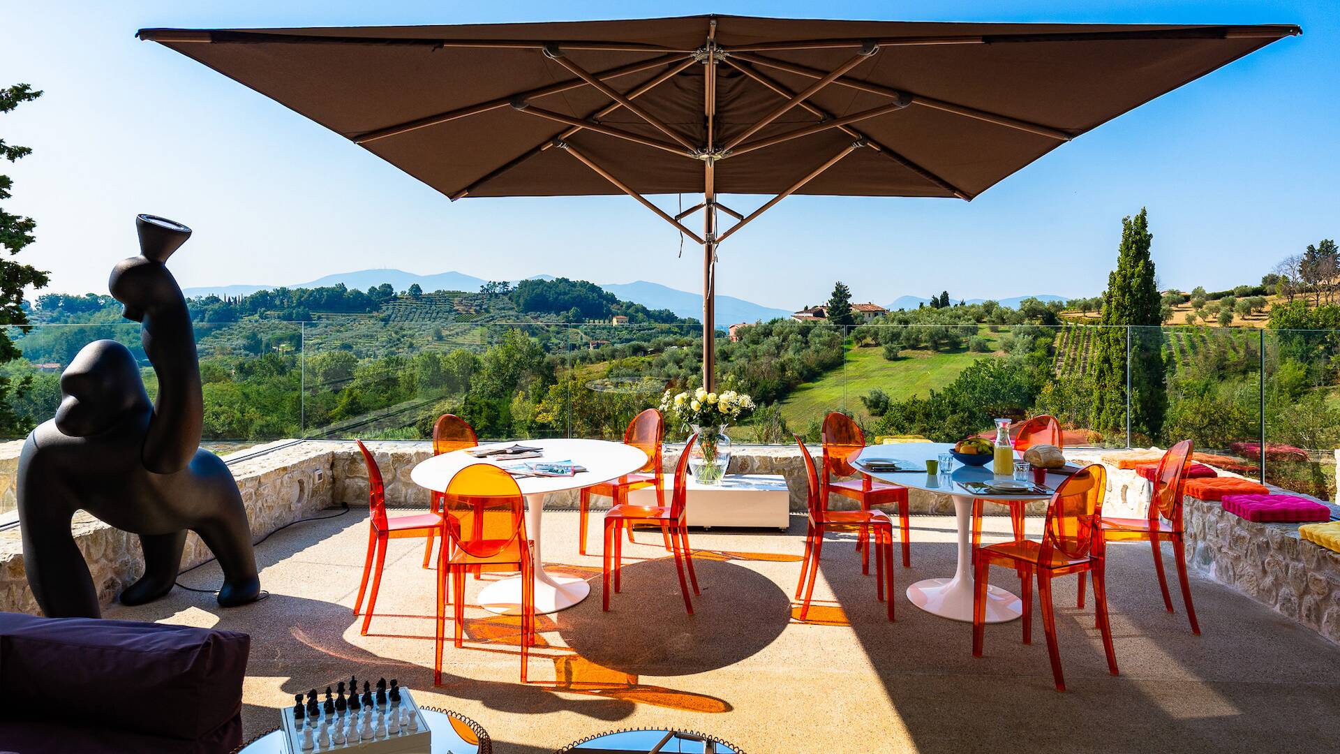 private terrace with view on the Tuscan hills