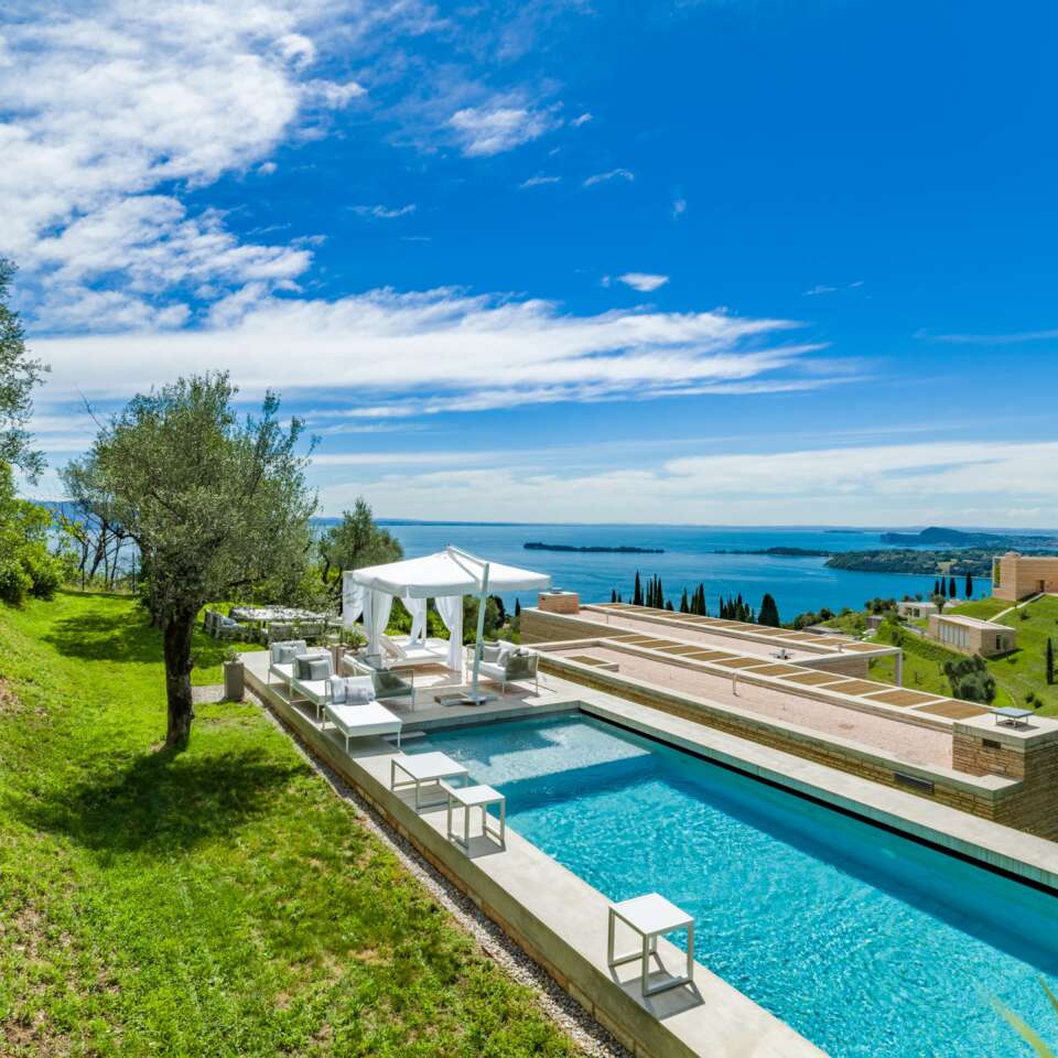 luxury swimming pool with view on Garda lake