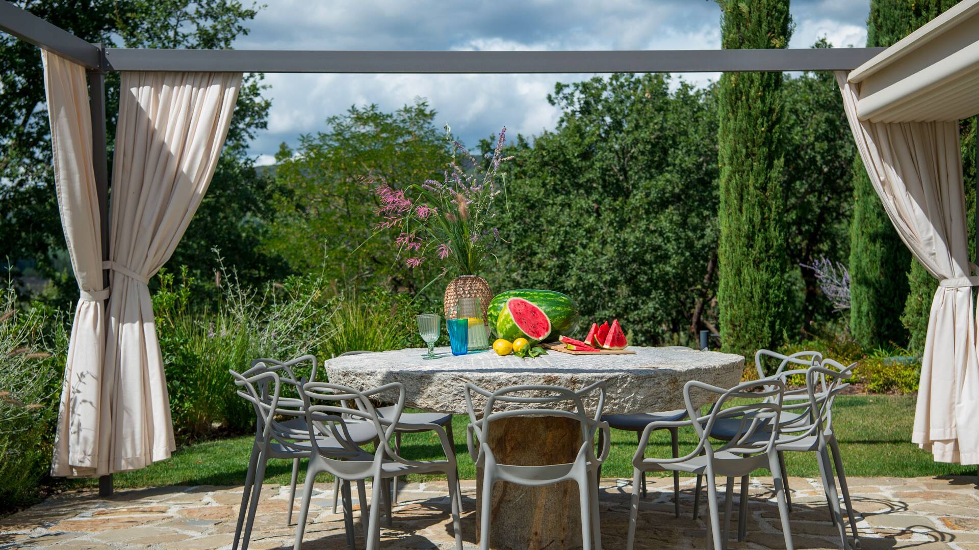 outdoor dining area, pool area