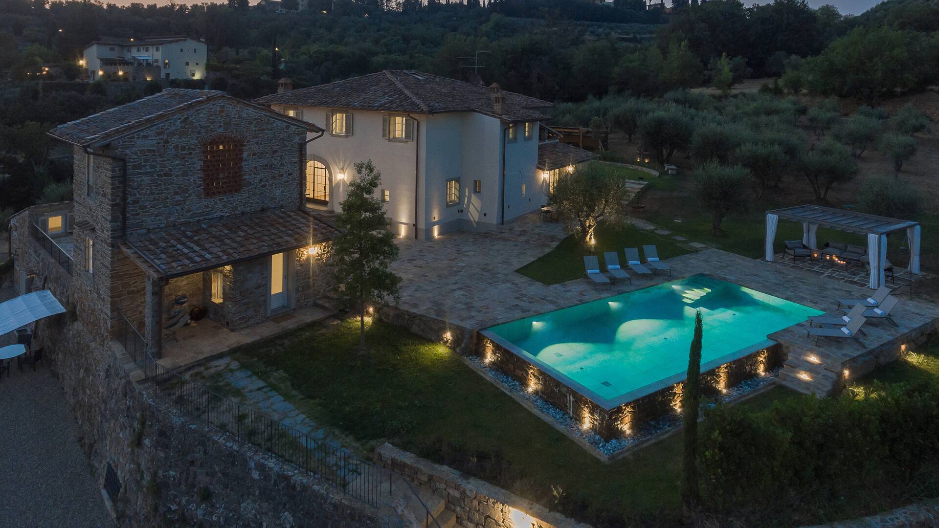 view of the private pool by night