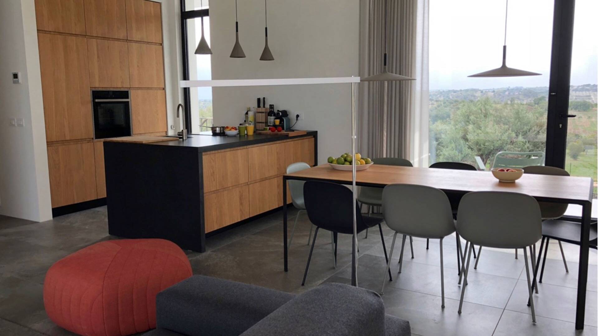 open space kitchen and dining table
