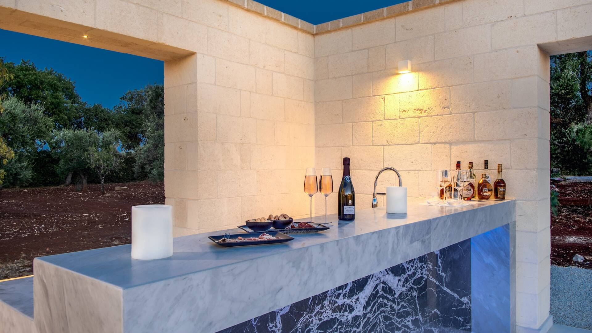 contemporary kitchen counter by the pool