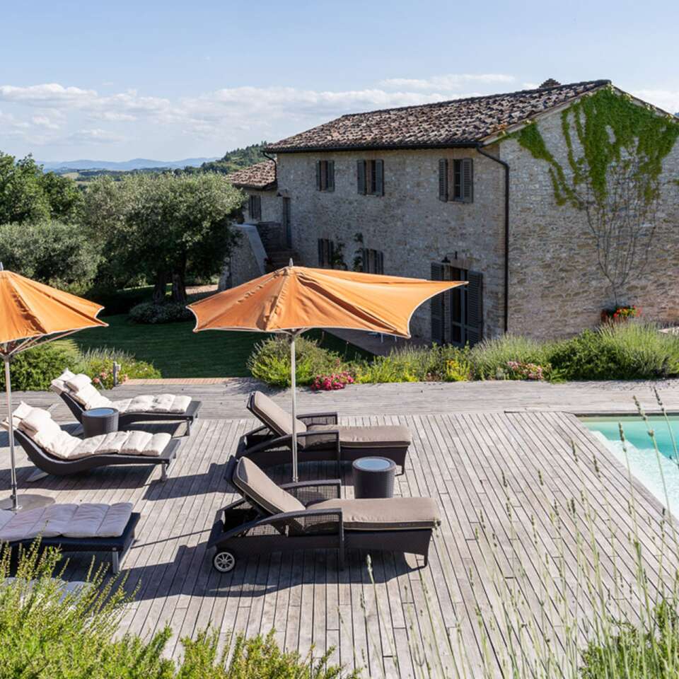 sun loungers and umbrellas