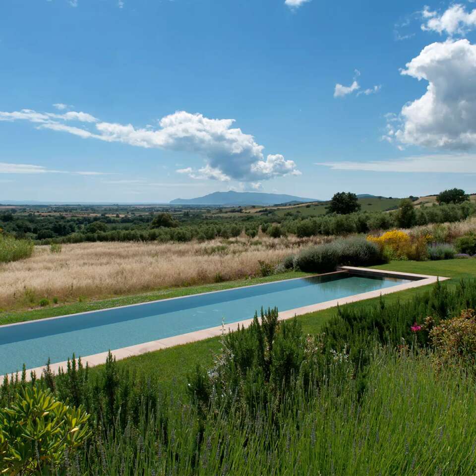 private swimming pool with countryside view
