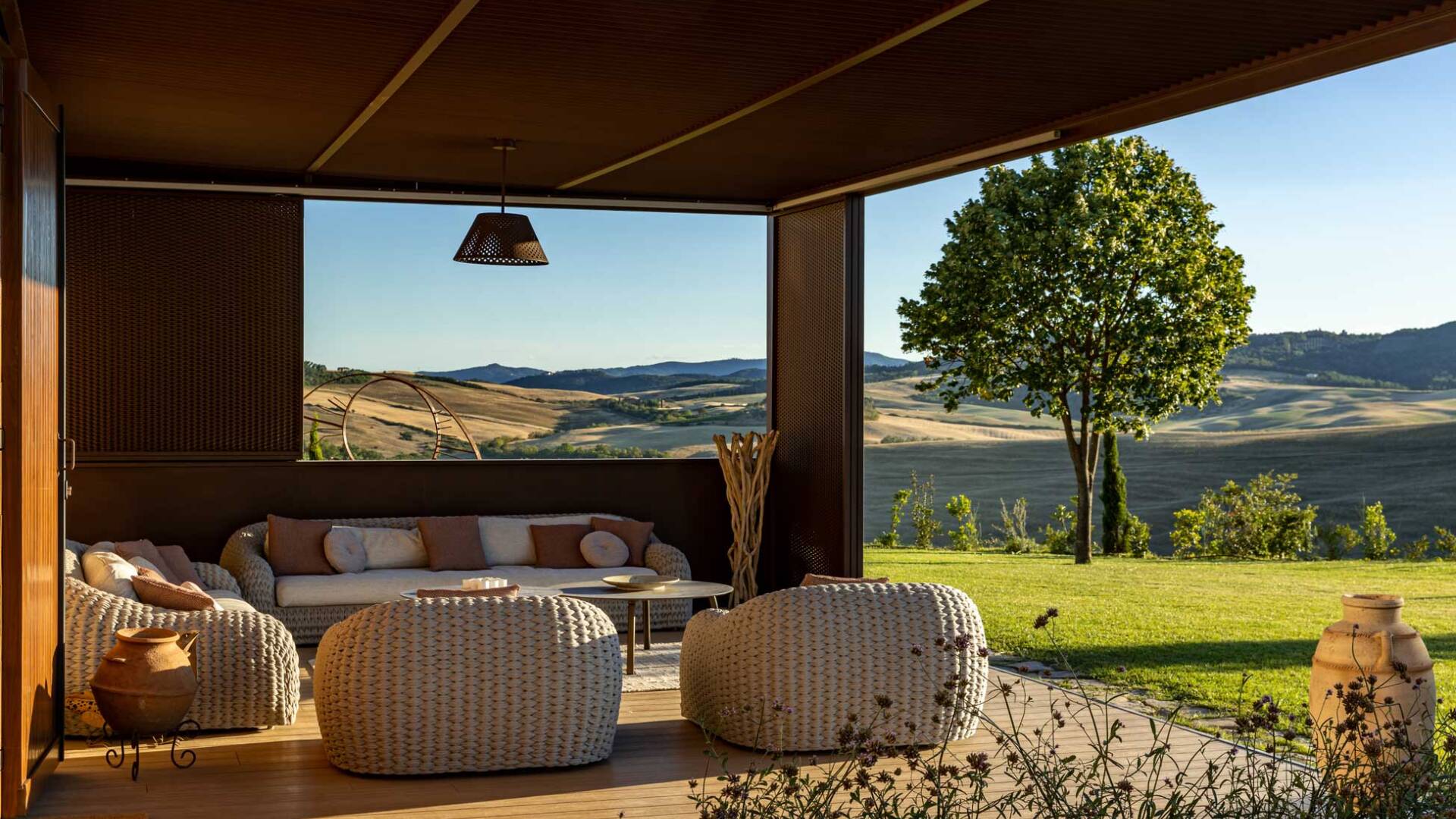 covered pergola with sweeping views